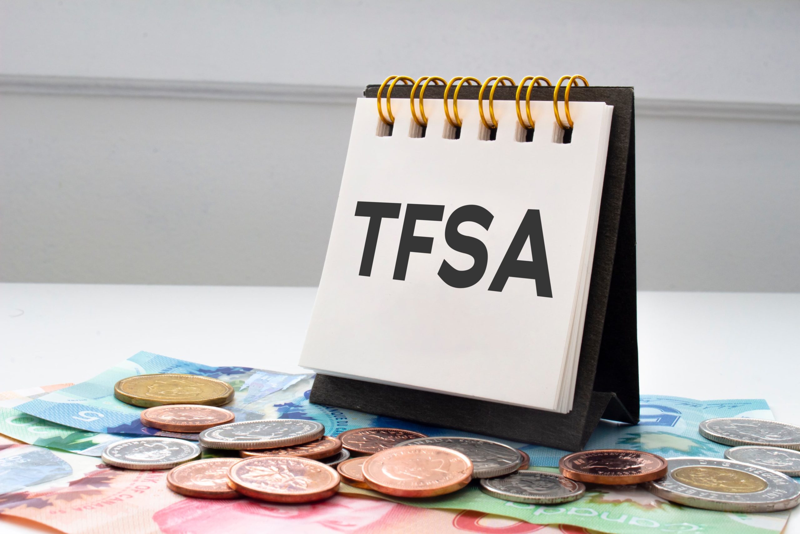 TFSA letters on notebook with coins and bills 
